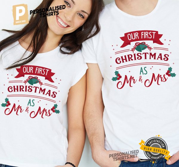 Our First Holiday Christmas matching christmas shirts for couples