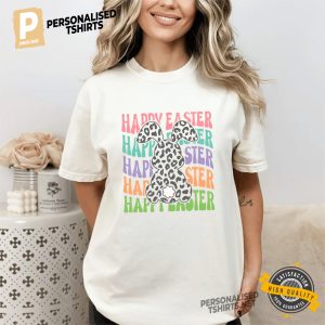 Leopard Bunny happy easter Vintage 90s T Shirt 1