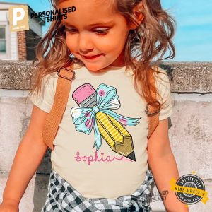Custom Name First Day Of School Pencil Bow Kid Shirt No. 2 1